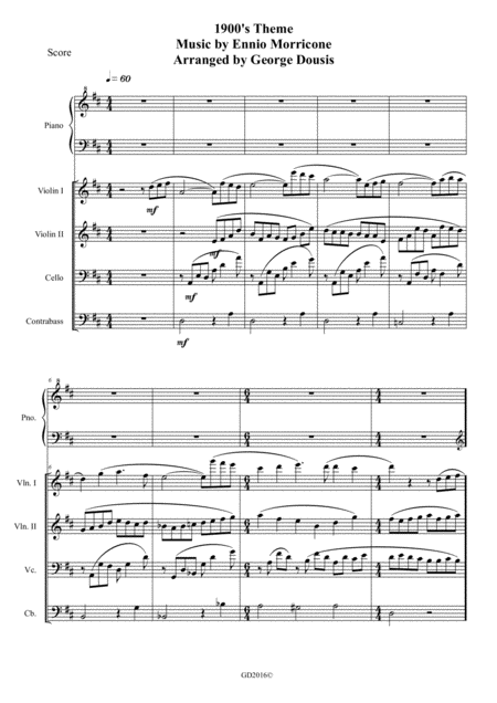 1900s Theme Main Theme From The Legend Of 1900 Music Sheet