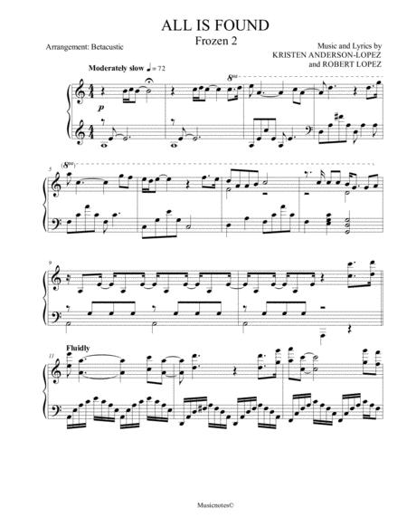 frozen 2 piano sheet music all is fo