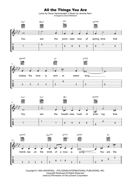 All The Things You Are Tab Notation Lyrics And Chords For Guitar