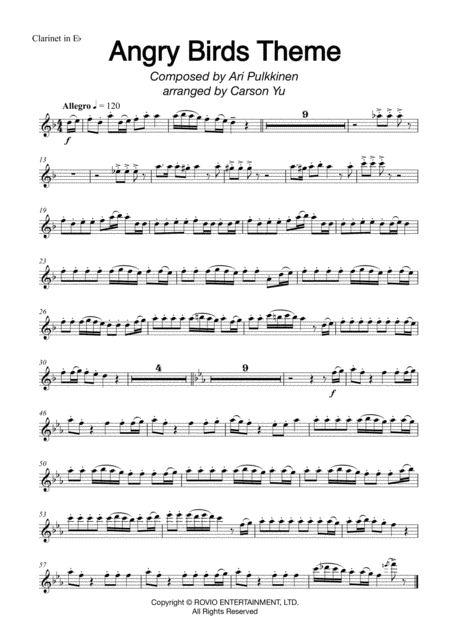 Angry Birds Theme For Clarinet Choir Music Sheet Download Topmusicsheet Com