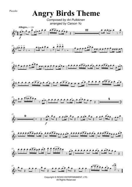 Angry Birds Theme For Flute Choir Music Sheet Download Topmusicsheet Com