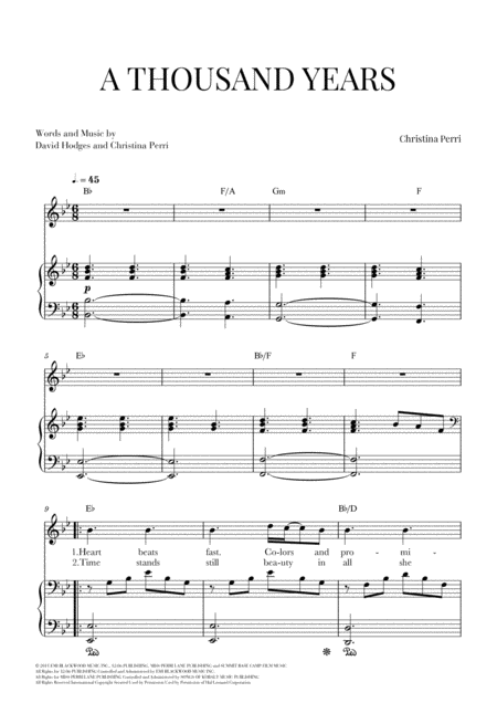 A Thousand Years For Voice And Easy Piano Lead Sheet With Chords Music Sheet Download Topmusicsheet Com