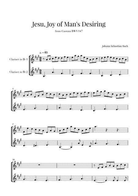 Bach Jesu Joy Of Mans Desiring For 2 Clarinets Music Sheet Download Topmusicsheet Com