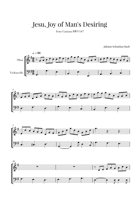 Bach Jesu Joy Of Mans Desiring For Oboe And Cello Music Sheet Download Topmusicsheet Com
