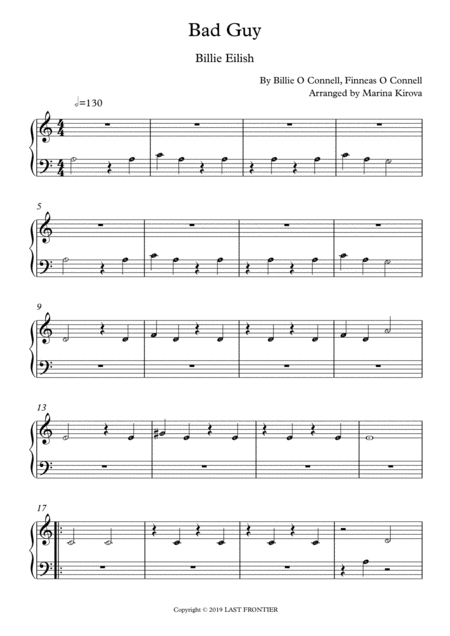 Bad Guy Beginner Piano With Note Names In Easy To Read Format Music Sheet Download Topmusicsheet Com