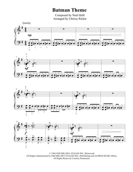 Batman Theme Easy Piano Music Sheet Download Topmusicsheet Com