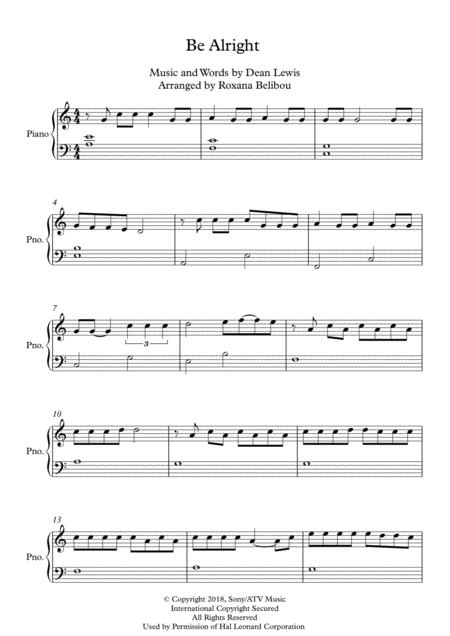 Be Alright By Dean Lewis Easy Piano Music Sheet Download