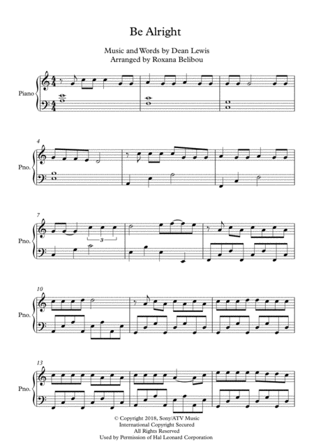 Be Alright By Dean Lewis Piano Music Sheet Download