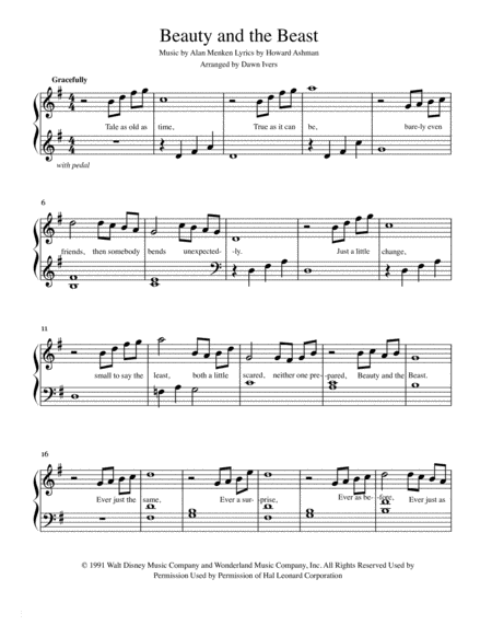 Beauty And The Beast Tale As Old As Time Easy Piano Solo Music Sheet Download Topmusicsheet Com