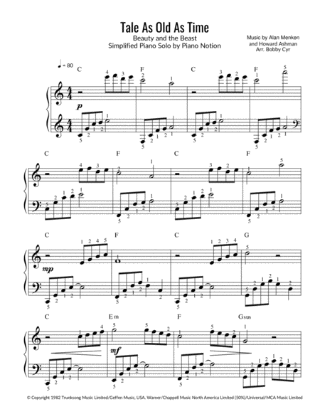 Beauty And The Beast Tale As Old As Time Piano Solo Music Sheet Download Topmusicsheet Com