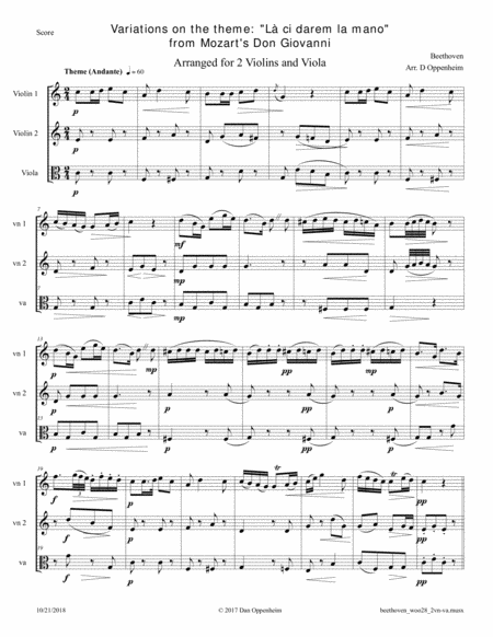 Beethoven Variations On The Theme L Ci Darem La Mano From Mozarts Don Giovanni Arranged For 2 Violins And Viola Music Sheet Download Topmusicsheet Com