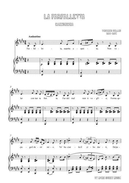 Bellini La Farfalletta In E Major For Voice And Piano Music Sheet Download Topmusicsheet Com