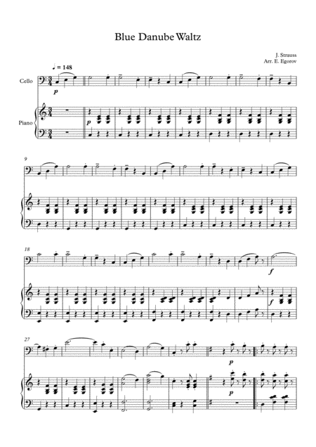 Blue Danube Waltz Johann Strauss Jr For Cello Piano Music Sheet Download Topmusicsheet Com