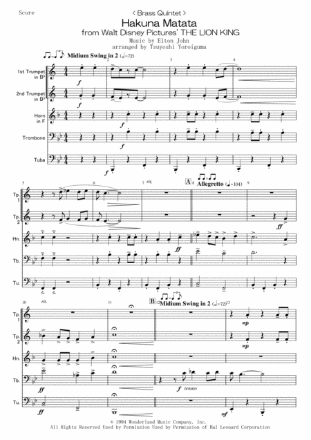 Hakuna matata sheet music free pdf