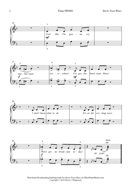 Burnt Toast Blues Jazz Swing Piano Duet For 4 Hands Music Sheet