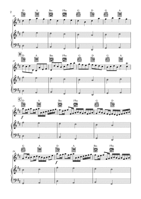 Canon In D For Violin And Beginner Piano With Guitar Chords Music Sheet Download Topmusicsheet Com