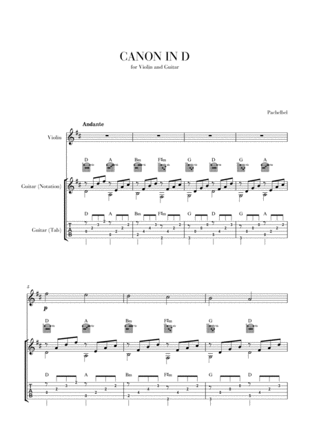 Canon In D For Violin And Guitar Notation And Tab Included Music Sheet Download Topmusicsheet Com