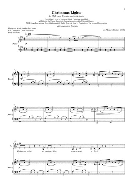 Christmas Lights Coldplay For Ssa Choir Piano Accompaniment Music Sheet Download Topmusicsheet Com