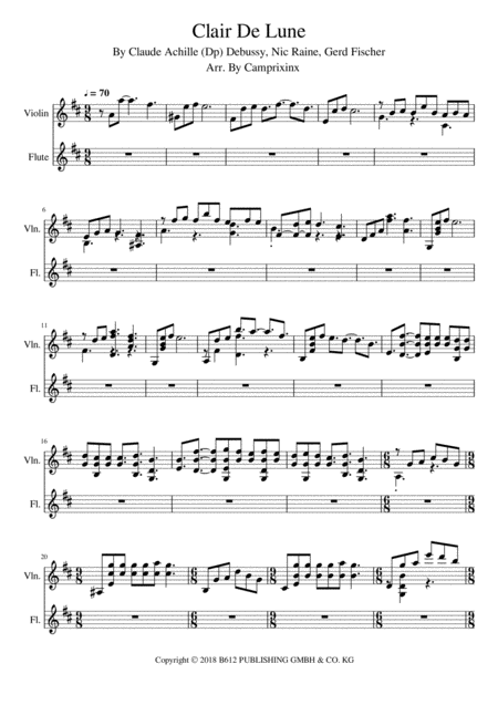 clair de lune sheet music violin