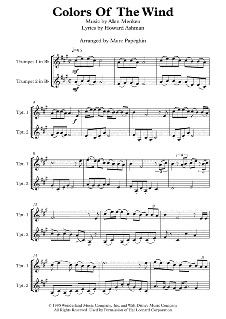 colors of the wind sheet music