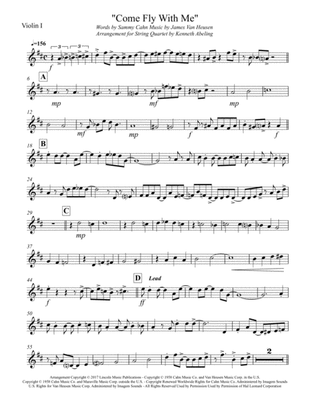Come Fly With Me For String Quartet Music Sheet Download