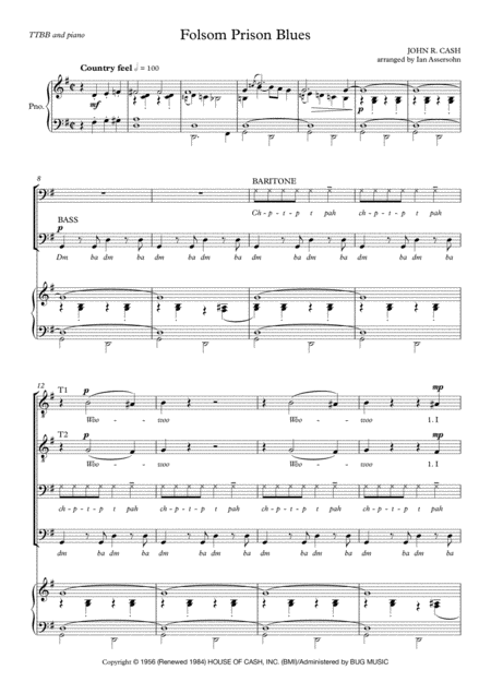folsom prison blues piano sheet music free