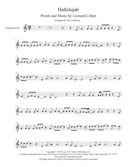 Hallelujah In The Easy Key Of C Trumpet Music Sheet Download Topmusicsheet Com