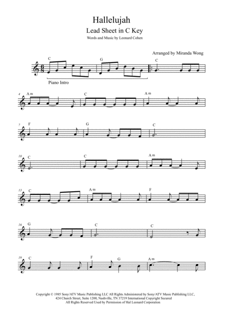 Piano Chords For Hallelujah