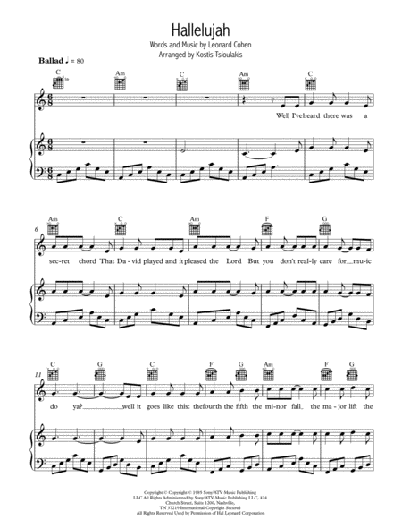 Hallelujah Piano Guitar Tab Vocal Music Sheet Download Topmusicsheet Com