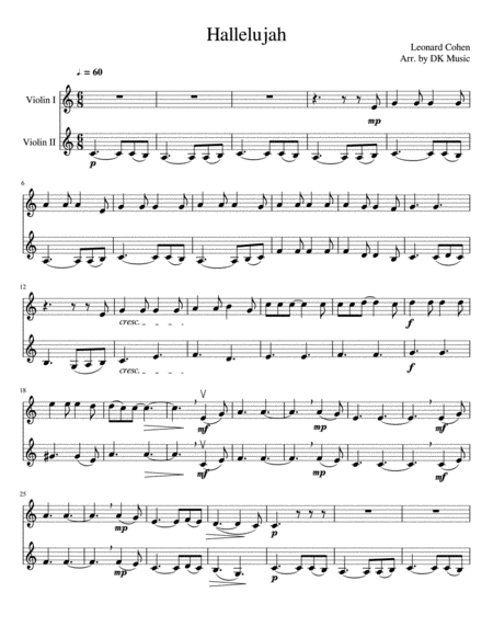 Hallelujah leonard cohen violin sheet music free
