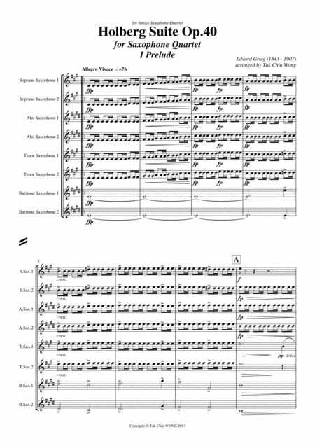 Holberg Suite Arranged For Saxophone Ensemble Octet Score Only Music Sheet Download Topmusicsheet Com