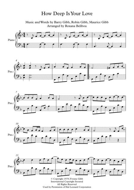 How deep is your love sheet music free