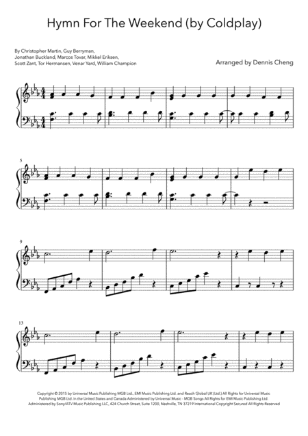 Hymn For The Weekend By Coldplay Piano Sheet Music Music Sheet Download