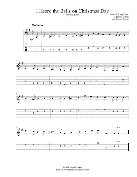 I Heard The Bells On Christmas Day For Easy Guitar With Tab Music Sheet Download - TopMusicSheet.com