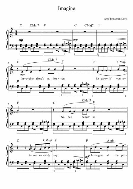 Imagine For Piano Beginners With Lyrics And Chords Music Sheet Download Topmusicsheet Com