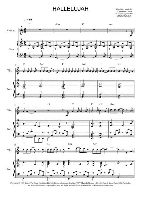 Leonard Cohen Hallelujah Violin And Piano Sheet Music Sheet Download Topmusicsheet Com