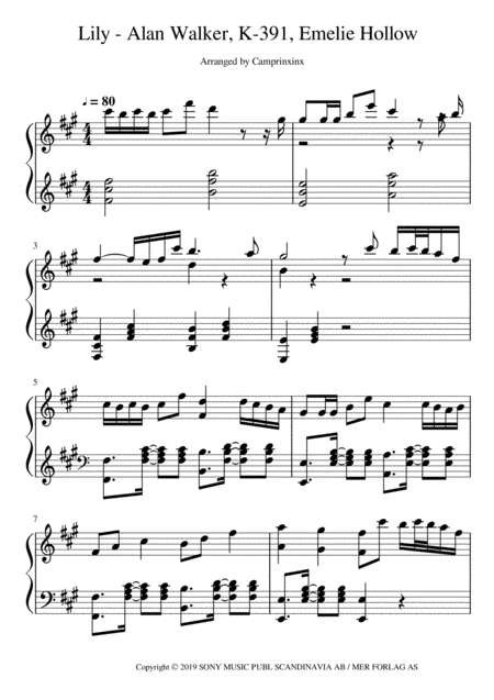 Lily Alan Walker Solo Piano Arrangement Music Sheet Download