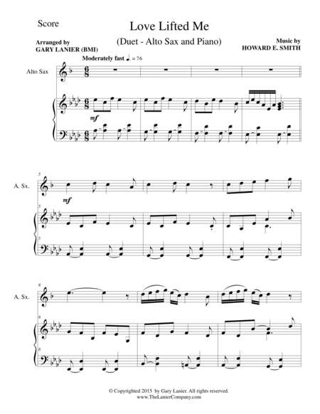 Love Lifted Me Duet Alto Sax And Piano Score And Parts Music Sheet