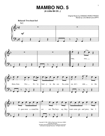 mambo no 5 piano sheet music pdf