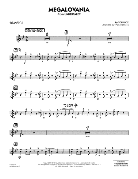 Megalovania Arr Paul Murtha Trumpet 4 Music Sheet Download