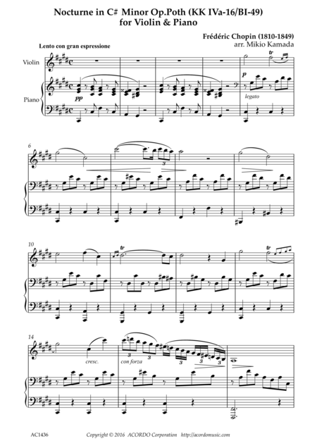 Chopin nocturne c sharp minor free piano sheet music