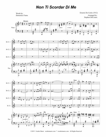 Non Ti Scordar Di Me For Clarinet Choir And Piano Music Sheet Download Topmusicsheet Com