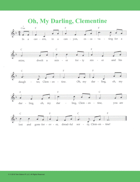 Oh my darling clementine free piano sheet music