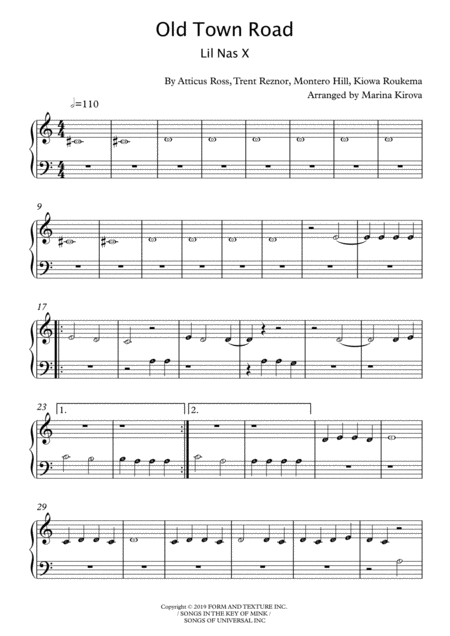 Old Town Road Beginner Piano With Note Names In Easy To Read