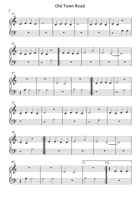 Old Town Road Beginner Piano With Note Names In Easy To Read