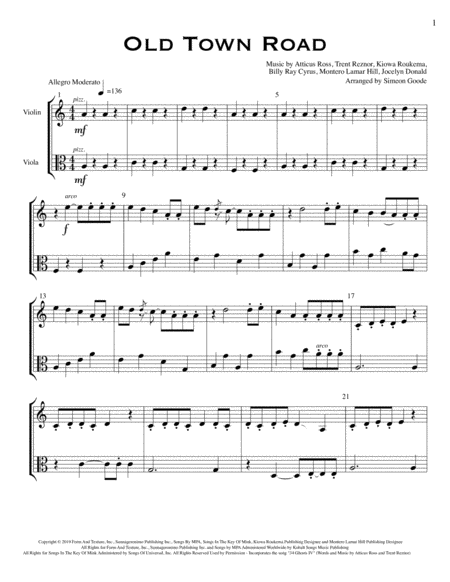 Old Town Road For Violin And Viola Music Sheet Download