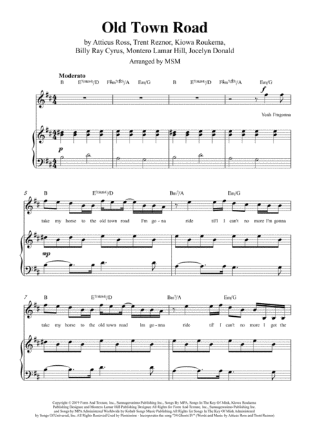 Old Town Road In B Minor For Voice And Piano Music Sheet Download