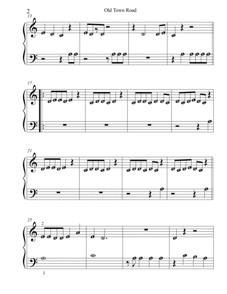 Old Town Road Remix Pre Reading Piano With Note Names Music Sheet