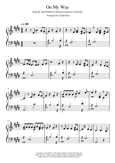 On My Way Alan Walker Easy Version Piano Sheet Music Sheet