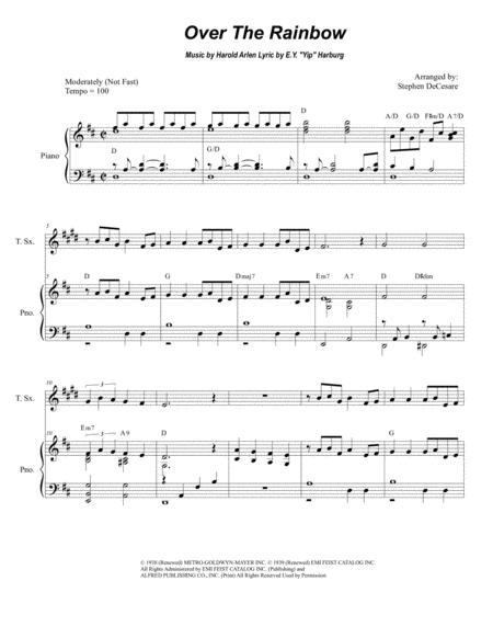 Over The Rainbow From The Wizard Of Oz For Tenor Saxophone And Piano Music Sheet Download Topmusicsheet Com